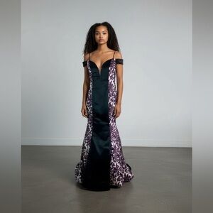 Rachel Allan COUTURE Size 12 Purple Hand Beaded Trumpet Gown Prom Dress Formal